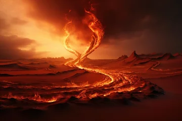 Foto op Canvas Fire tornado swirling in a desolate desert landscape © Dan