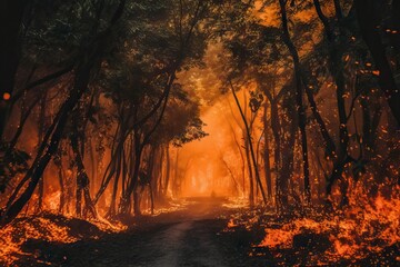 Devastating Forest Fire with Smoke and Flames