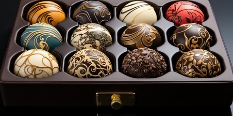 AI Generated. AI Generative. Box of sweet desert candy chocolate. Romantic holiday gift present tasty food. Graphic Art