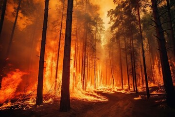 Devastating Forest Fire: Aerial View of Burning Trees and Smoke