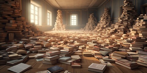 AI Generated. AI Generative. Old retro vintage book library archive book store. Education story vibe. Graphic Art