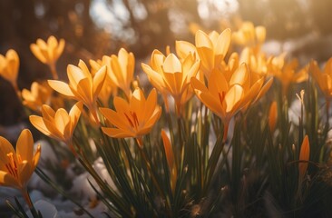 Orange crocus flowers, spring photos