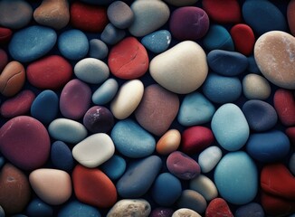 Fototapeta na wymiar Background with blue, red pebbles in different colors