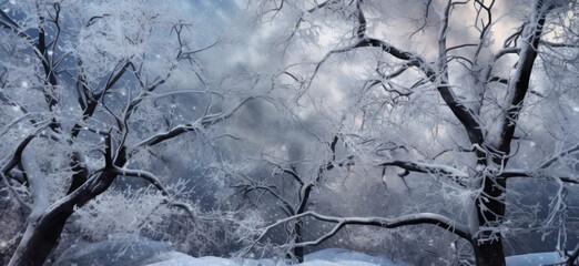 Snow covered trees and branches.