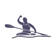 silhouette of human figure in canoe, canoe sport logo