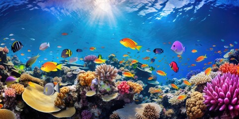 Naklejka na ściany i meble Colorful marine life in a vibrant underwater paradise, generative ai