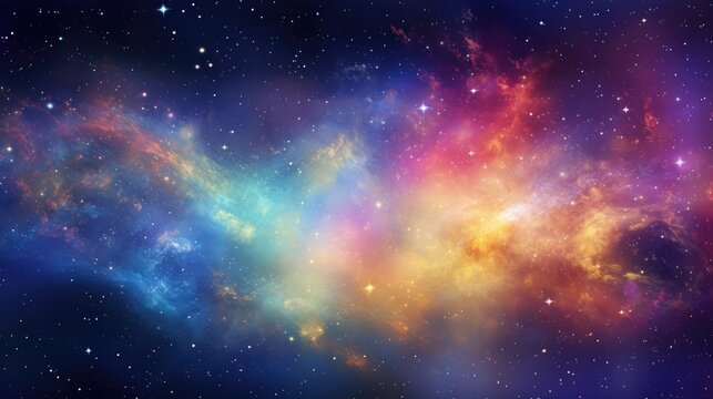 Rainbow galaxy with stars and space dust, AI generated Image