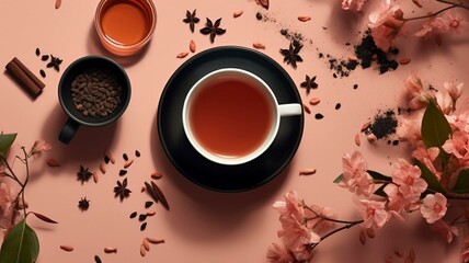 Herbal tea flat lay