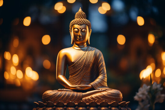 穏やかな表情をした金色の仏像：AI生成画像