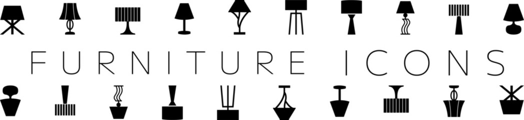 Lamp and Lighting Design vector line icon set.Standing lampshade icon set. Vector illustration