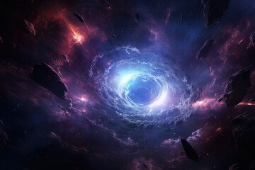 Glowing wormhole opening in deep space
