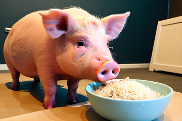 a pig who eats rice. Generative AI