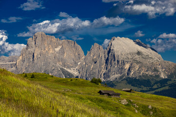 Dolomites, Panoramic View of  Dolomite Mountains, Val Gardena, South Tyrol, Italy