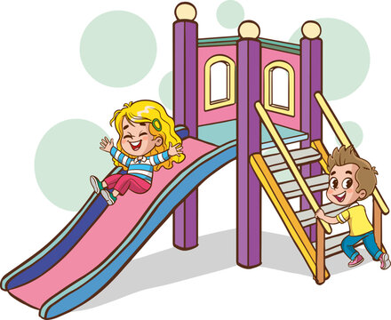 recommend clip art: happy cute kids play slide vector