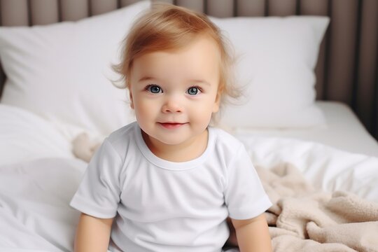 Baby showcasing a white shirt bodysuit mockup, Generative Ai