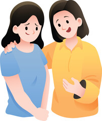 Comforting Sad Person with Neck Hug Vector Illustration