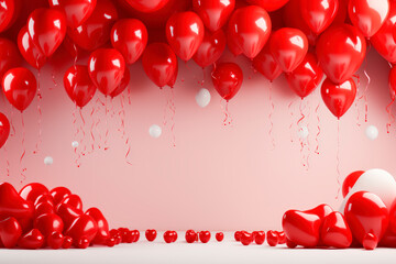 Red and white party balloons. AI generated.