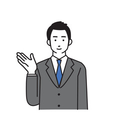 案内をする仕草のビジネスマンのシンプルなイラスト
