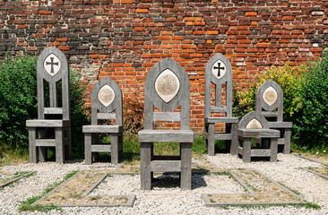 Ancient medieval oak chairs in the teutonic Torun tower