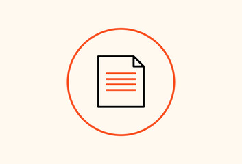 Black and orange document icon with circle in flat style design. Vector icon. Geometric Illustration