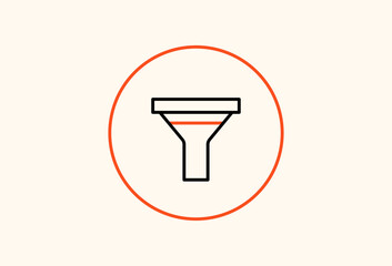 Black and orange filter icon with circle in flat style design. Vector icon. Geometric Illustration