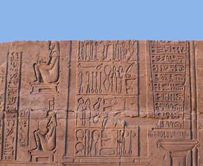 Surgical tools carved on ancient egyptian temple of Kom Ombo in Aswan, Egypt