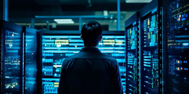 A modern data center with racks of servers, cooling systems, and technicians managing the digital infrastructure that powers our interconnected world. Generative AI