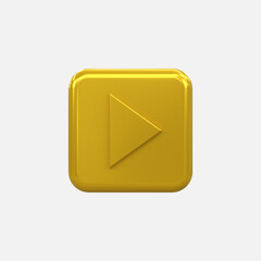 Glossy play button sign 3d social media logo music minimal icon 3d rendering