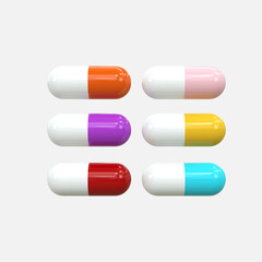 Realistic colorful medicinal pills 3d rendering Medical capsules