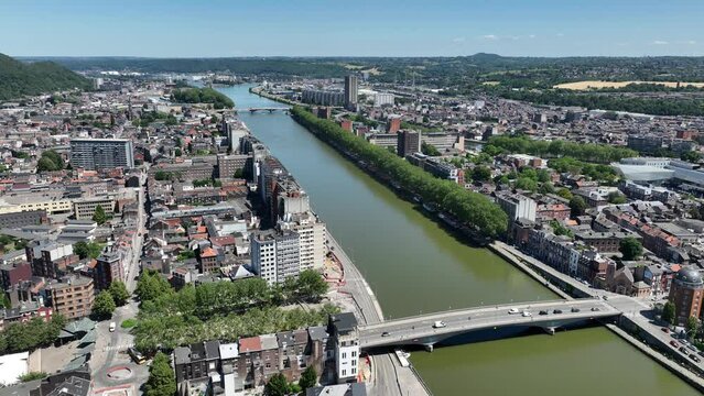 Luik city and the Maas river in Belgium panorama.
