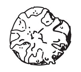 Sketch of baked caramelized apple. Doodle of healthy autumn season dessert. Hand drawn vector illustration. Single clip art isolated on white background.