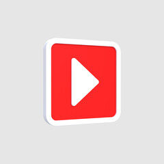 Glossy play button sign 3d social media logo music minimal icon 3d rendering