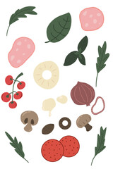 Pizza ingredients hand drawn victor set