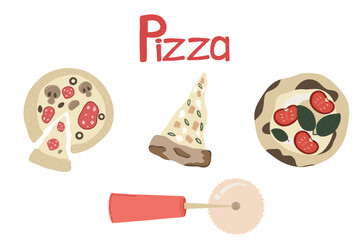 Pizza set hand drawn icons