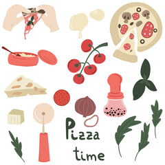 Italian pizza set hand drawn icons