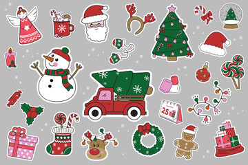 Set of stickers with Christmas elements 