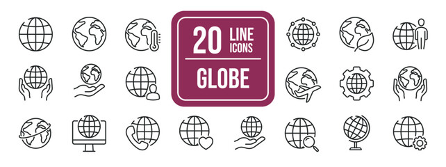 Globe simple minimal thin line icons. Related earth, globe, environment, communication. Editable stroke. Vector illustration.