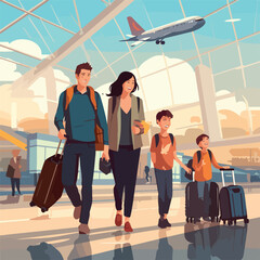 Family portrait in airport terminal