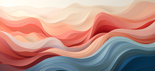 waves in shades of pale red and blue on a sandy beige canvas background