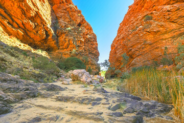 Simpsons Gap in West MacDonnell National Park, Northern Territory near Alice Springs on Larapinta Trail in Central Australia. Popular landmark in Australian outback.