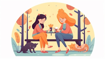  Friends enjoying, Friendship day flat vector