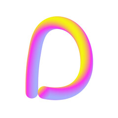 Yellow Pink Candy Letter D. 3D Render. Cut Out.