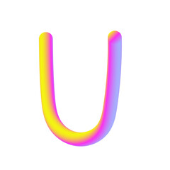 Yellow Pink Candy Letter U. 3D Render. Cut Out.