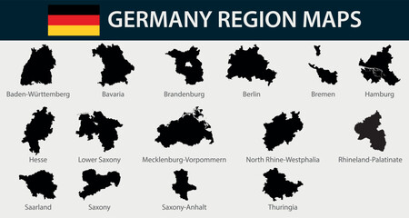 Map of Germany regions set outline silhouette graphic element Illustration template design
 - obrazy, fototapety, plakaty