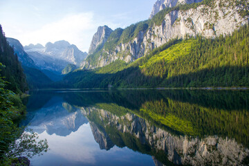 Fototapeta na wymiar Gosau Lake in the Austrian Alps of the Dachstein region (Styria in Austria)