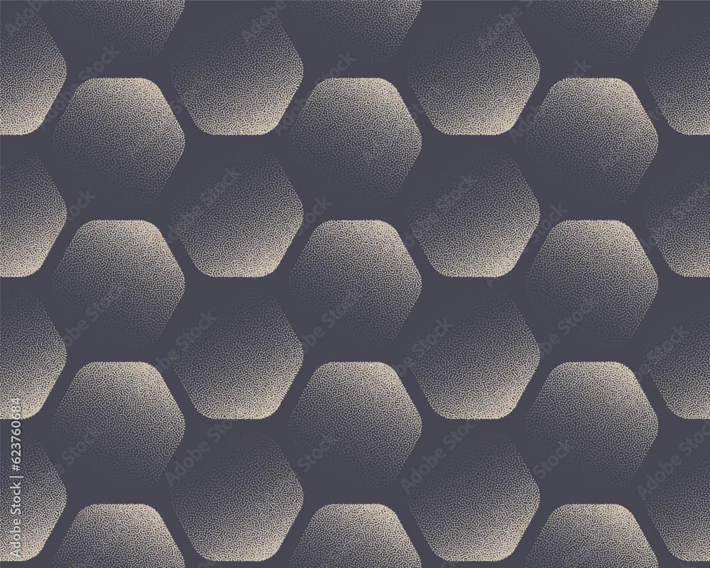 Poster rounded hexagons seamless pattern vector dot work technology abstract background. ultra modern honey