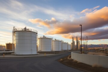 Obraz premium Tank farm with rows of oil storage tanks.
