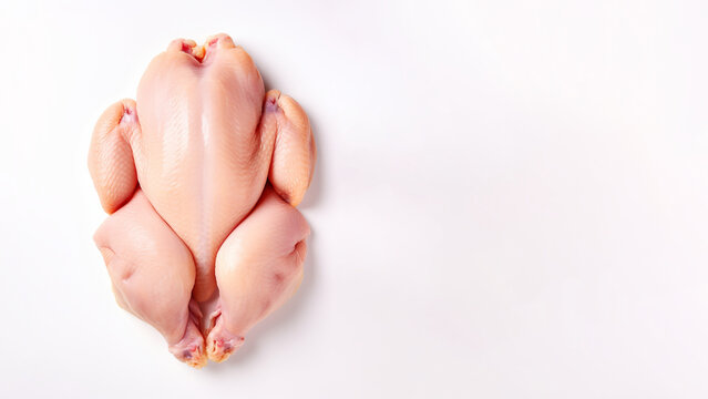 Nacktes Huhn gerupft und isoliert auf wei&szlig;en Hintergrund Foodfotografie Nahaufnahme, ai generativ