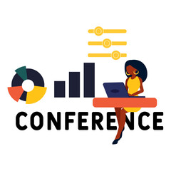 Conference. Concept with keyword, people and icons. Flat vector illustration. Isolated on white.