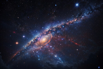 Fototapeta premium Colorful space galaxy cloud nebula. Stary night cosmos. Universe science astronomy. Supernova background wallpaper. Generative Al